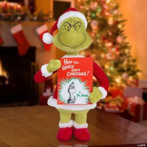 18 1/2" Holiday Greeter Stuffed Grinch in Santa Suit with Dr. Seuss™ Book Christmas Decoration