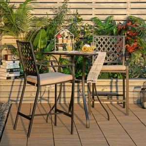 3 PCS Patio Bar Stool Square Table Bistro Set Cushioned Chairs Armrest  NP10139 