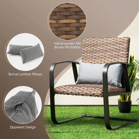 3 Pieces Patio Rattan Conversation Set with Lumbar Pillows