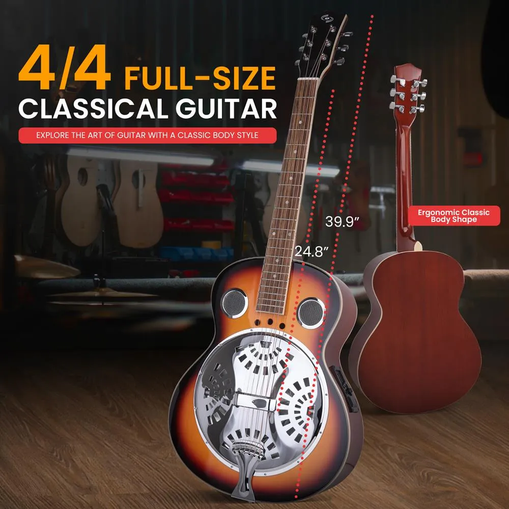 6-String Acoustic Resonator Guitar, Full Scale Resophonic, Accessory Kit Included