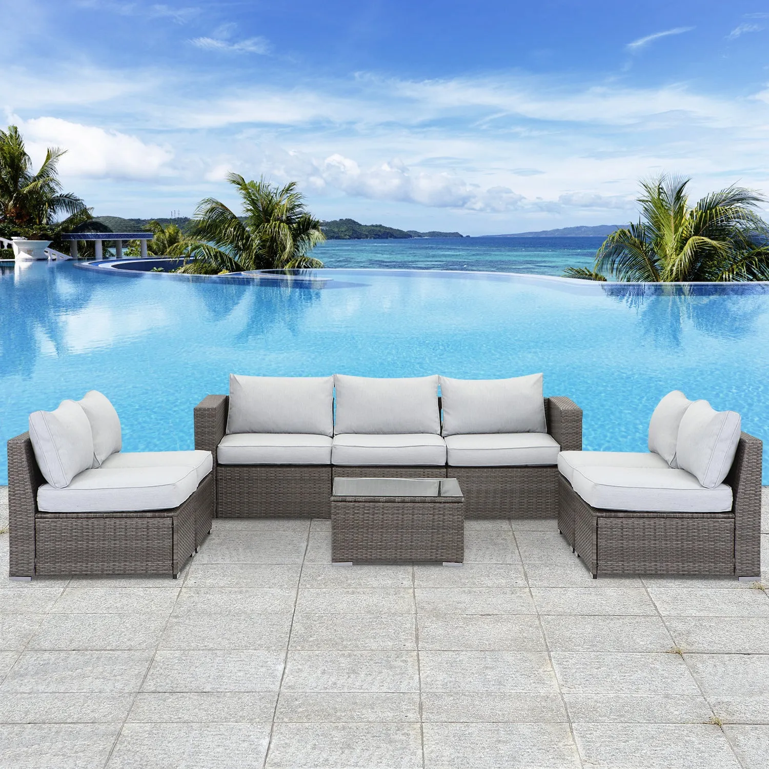 8 Piece Wicker Patio Furniture Sets with Cushion