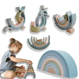 8Pcs Educational Rainbow Silicone Stacker
