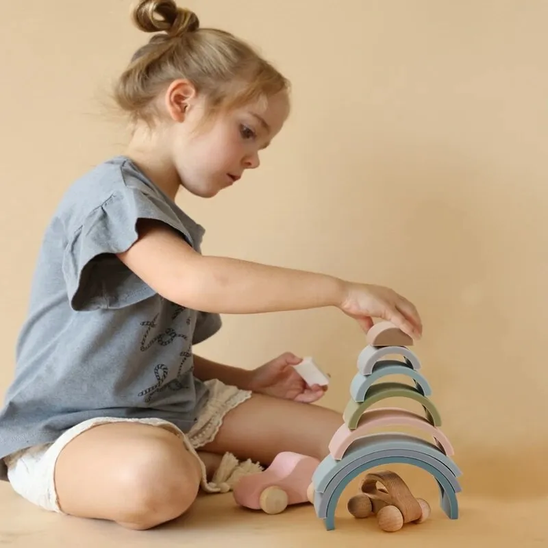 8Pcs Educational Rainbow Silicone Stacker
