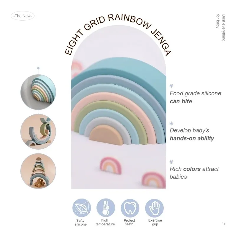 8Pcs Educational Rainbow Silicone Stacker