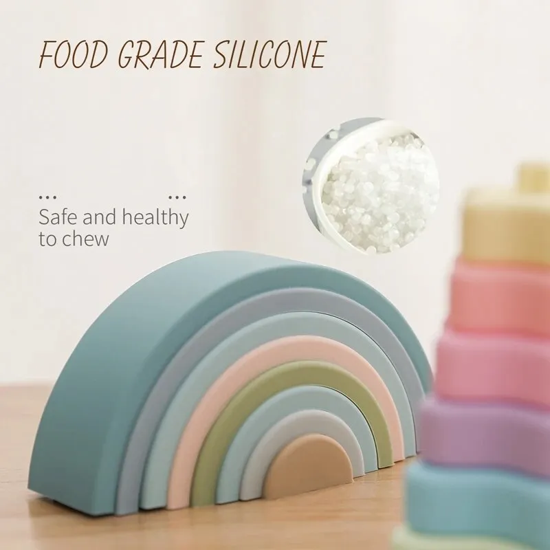 8Pcs Educational Rainbow Silicone Stacker