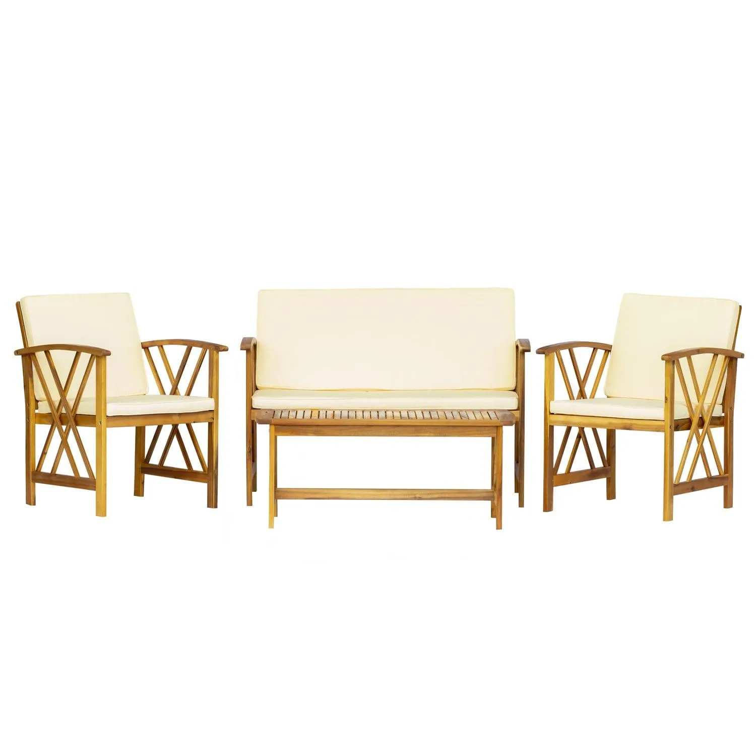 Bahia 4-Piece Outdoor Patio Acacia Sofa Conversation Set