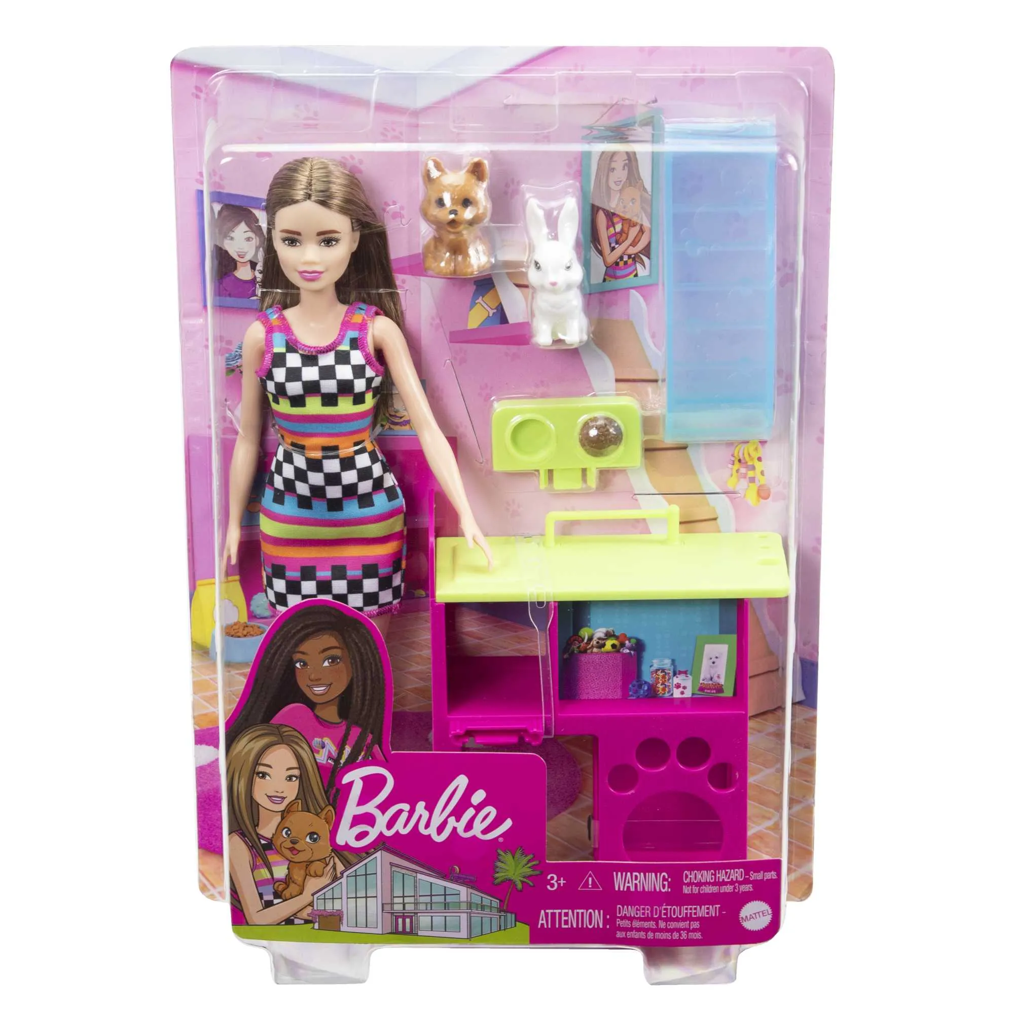 Barbie Doll and Pet Playhouse with 2 Pets Playset for Kids Ages 3 