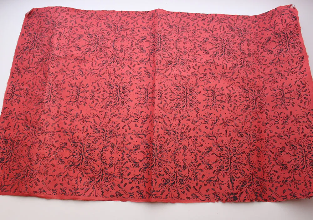 Black Flower & Leaf Printed Red Handmade Gift Wrapping Lokta Paper Sheets