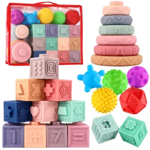 Blstliebzb Baby Toys 6 to 12 Months,Montessori Toys for Babies 6-12 Months,Infant Toys Set,Soft Baby Blocks,Stacking Toys for Toddlers 1-3,Sensory Toys for Babies 0-6-12 Month,Great Baby Gifts