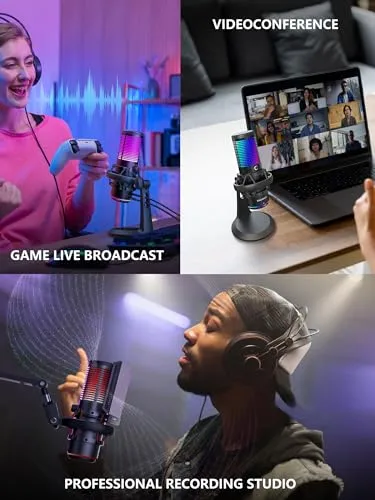 CACENCAN Condenser Microphone,USB Microphone with Shock Mount, Gaming Mic with Quick Mute, RGB Indicator, for PC PS5, Gaming, Streaming, Podcasts (Black)
