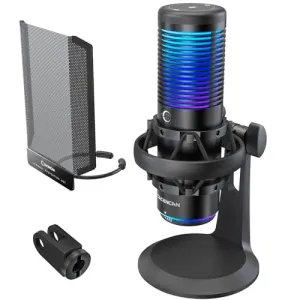 CACENCAN Condenser Microphone,USB Microphone with Shock Mount, Gaming Mic with Quick Mute, RGB Indicator, for PC PS5, Gaming, Streaming, Podcasts (Black)
