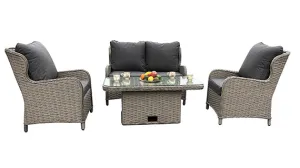 Duoyes Wicker Patio Furniture Set, 4-PC Outdoor Lifting-Table Set in Aluminum Frame with Cushions