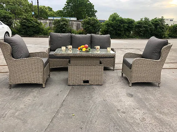 Duoyes Wicker Patio Furniture Set, 4-PC Outdoor Lifting-Table Set in Aluminum Frame with Cushions