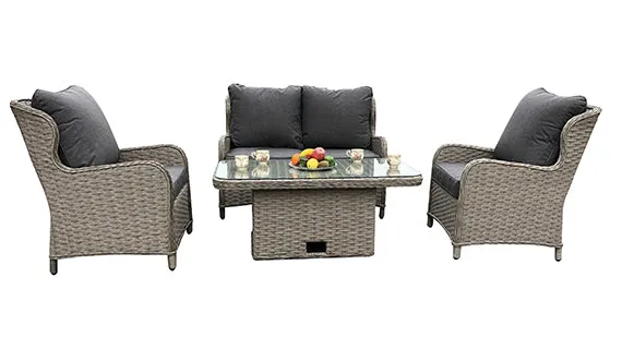 Duoyes Wicker Patio Furniture Set, 4-PC Outdoor Lifting-Table Set in Aluminum Frame with Cushions