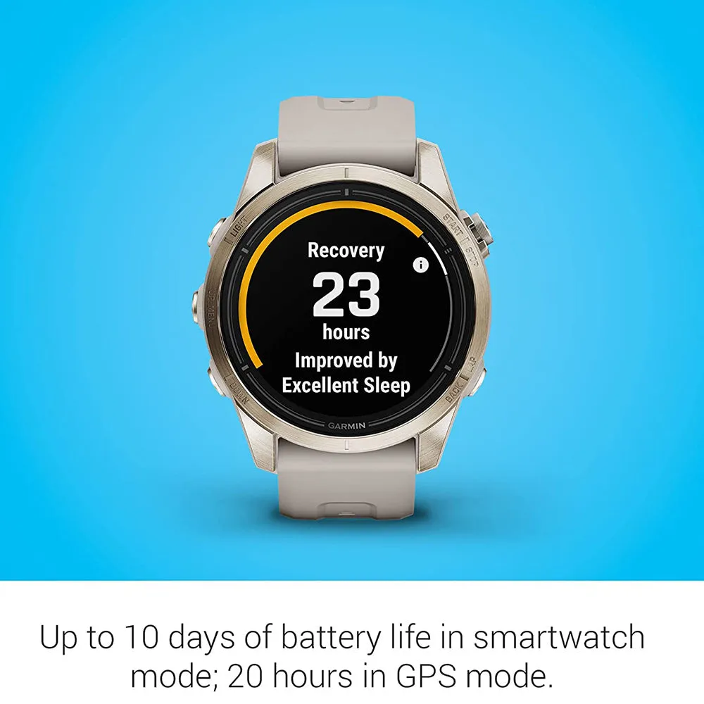 Garmin epix Pro (Gen 2) Sapphire Edition 42mm Light Sand Advanced Training Technology, Built-in Flashlight High Performance Smartwatch - 010-02802-10