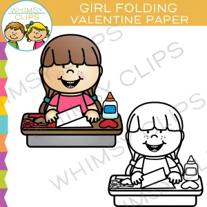Girl Folding Valentine Paper Clip Art
