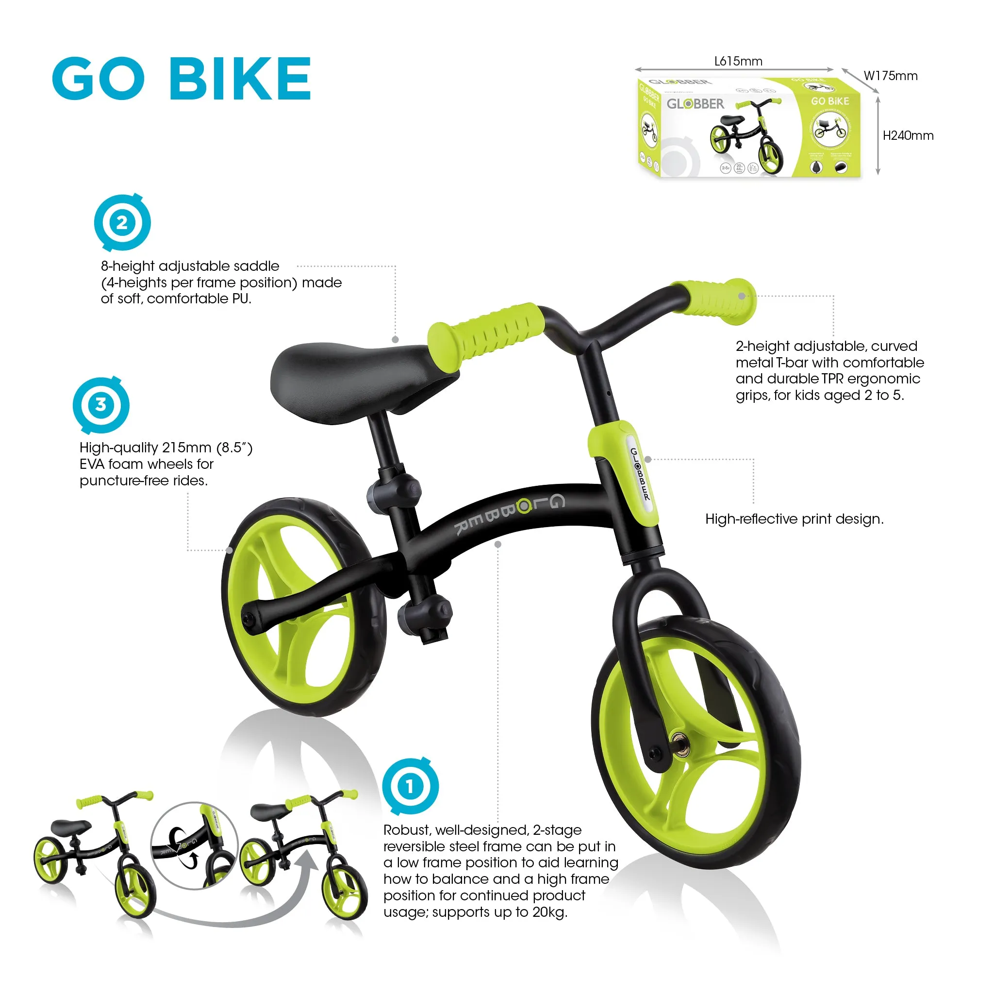 Globber Go Bike - Black / Lime Green (2y - 5y)