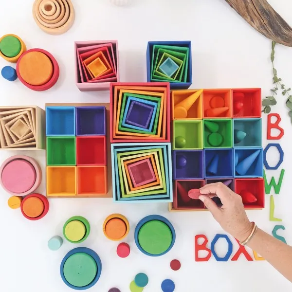 Grimm’s Stacking Boxes Large Pastel Toddler Toys 2yrs 