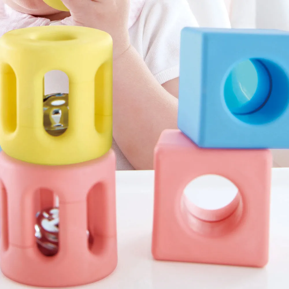 Hape Geometric Rattle Trio - 9 Piece Soft Touch Shape Set
