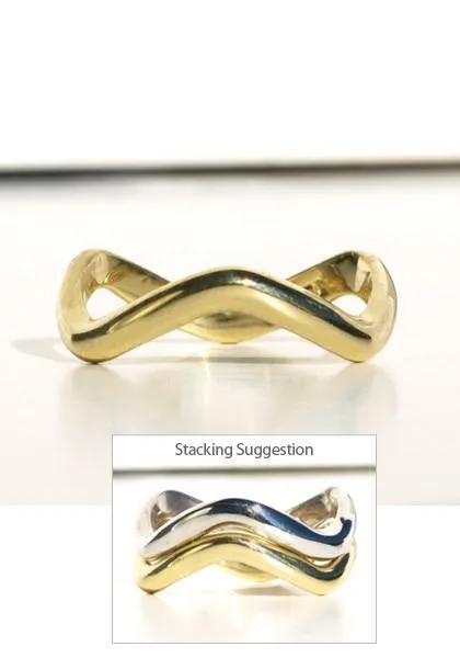 High Polished 18K Yellow Gold Custom Wave Band
