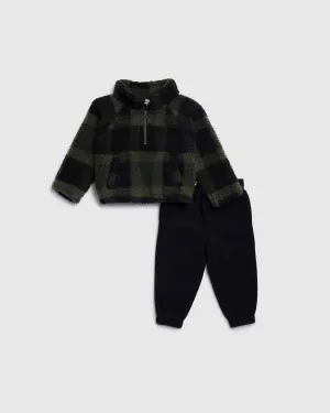 Infant Boy Fuzzy Plaid Half Zip Set