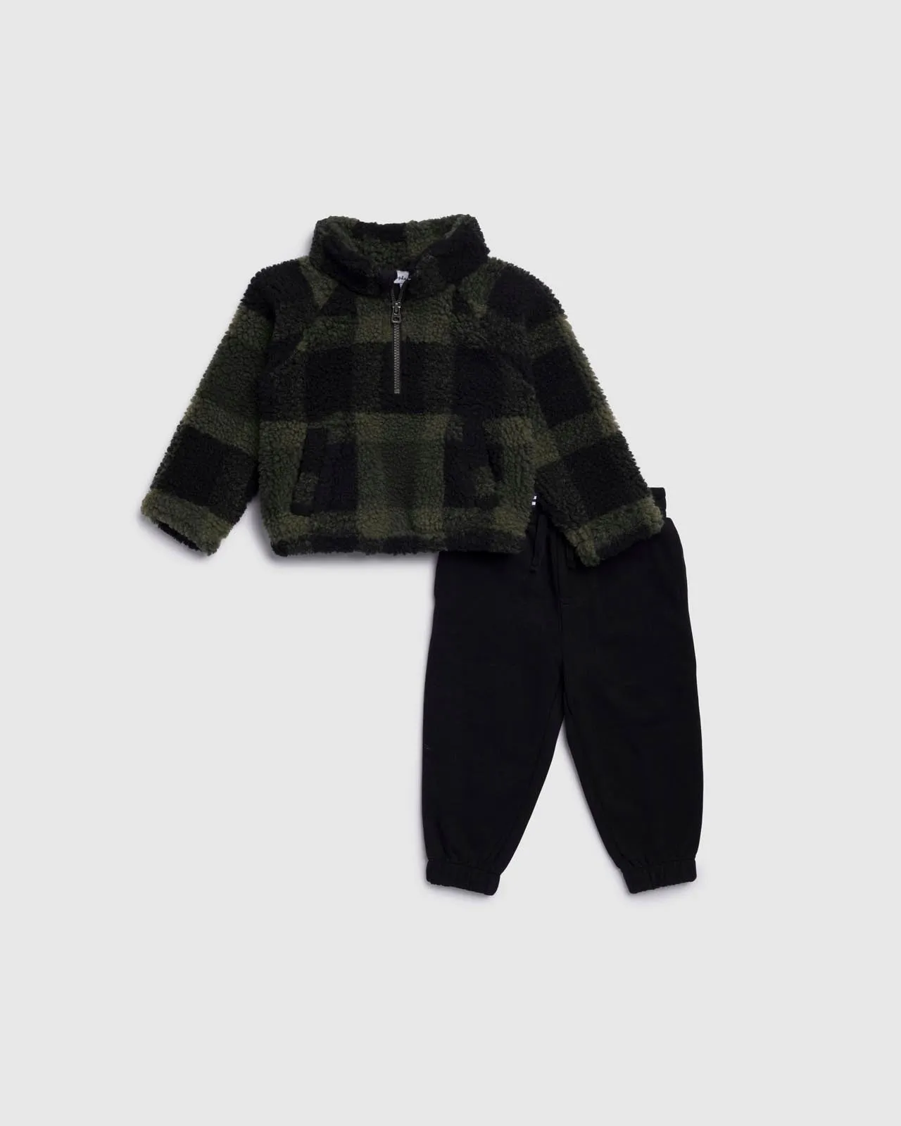 Infant Boy Fuzzy Plaid Half Zip Set