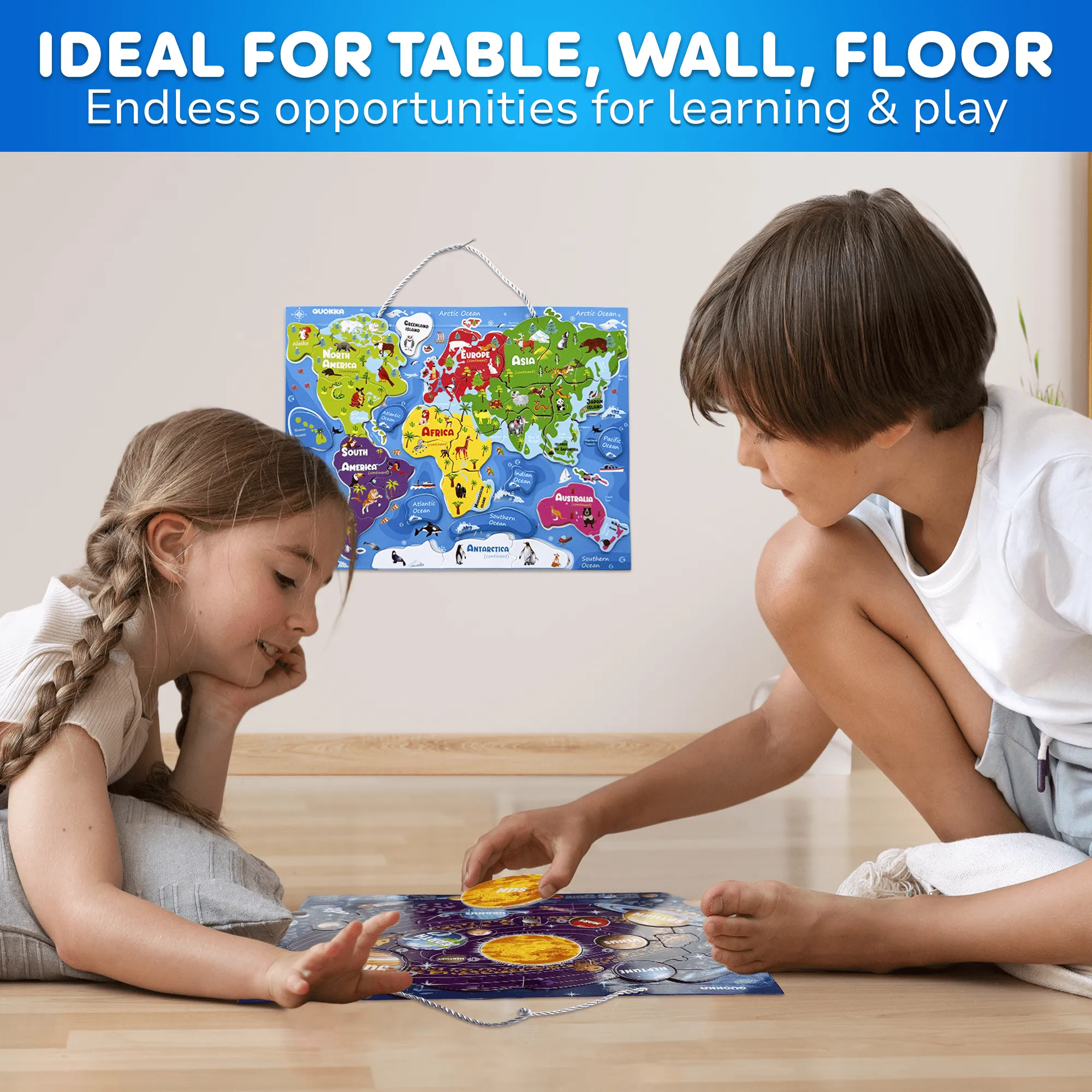 Magnetic 24 Piece Puzzles for Kids | World Map, USA, Space