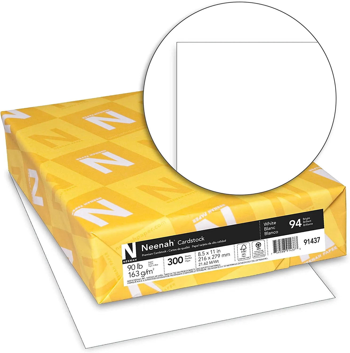 Neenah Index Cardstock, 8.5" X 11", 90 Lb/163 Gsm, White, Lightweight, 94 Brightness, 300 Sheets (91437)