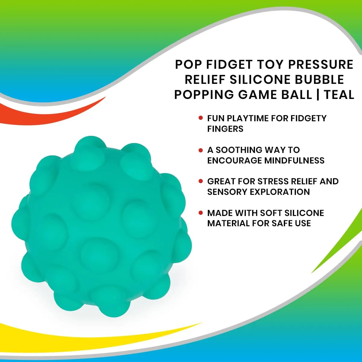 Pop Fidget Toy Pressure Relief Silicone Bubble Popping Game Ball | Teal