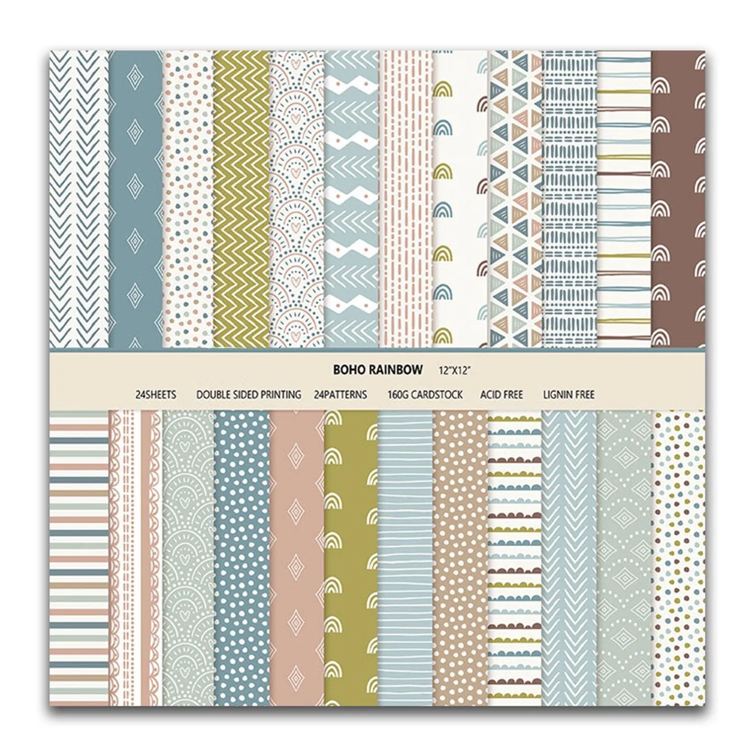 Poppy Crafts 12"x12" Paper Pack #84 - Boho Rainbow