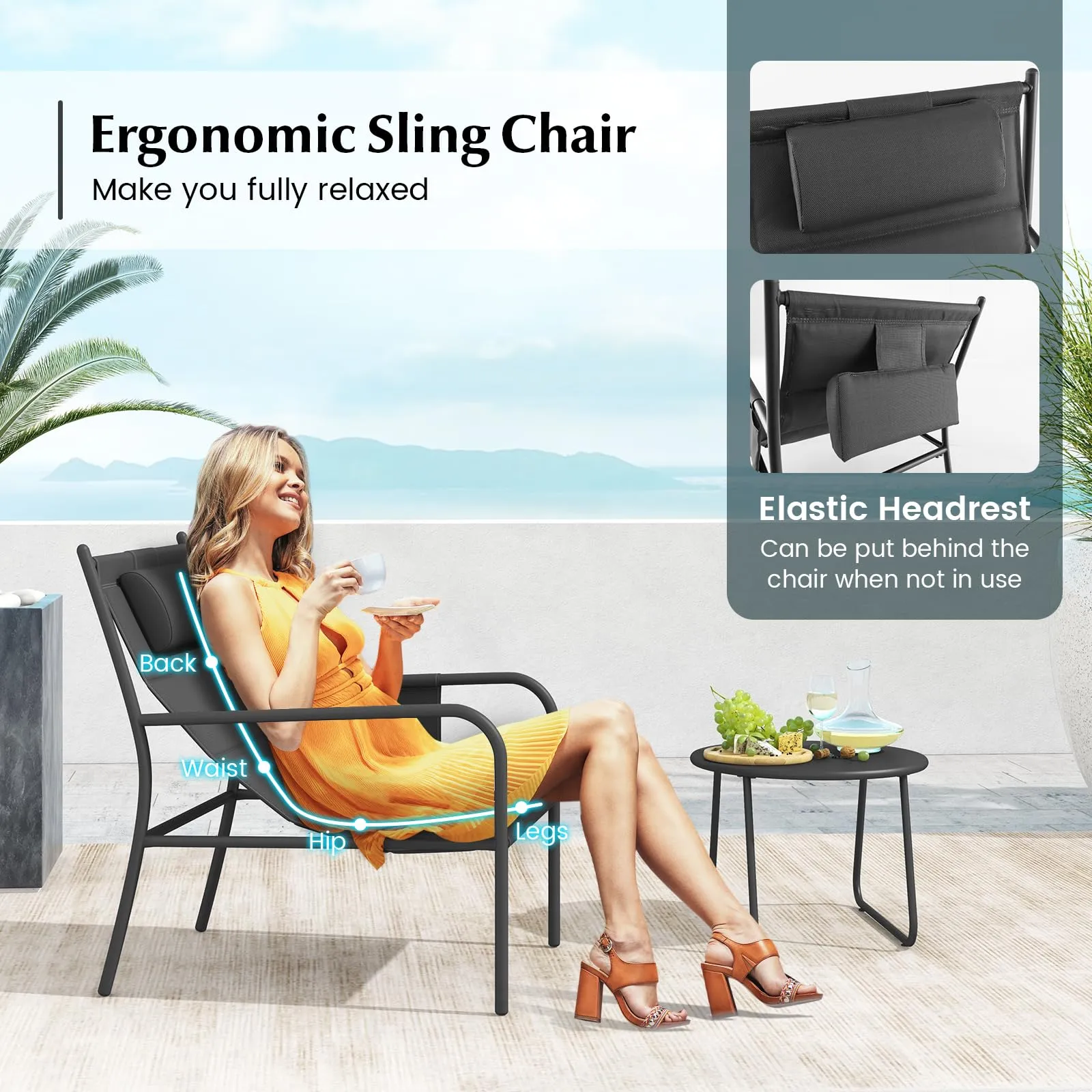 Tangkukla 3 Piece Outdoor Bistro Set, Patio Metal Chair & Coffee Table Set