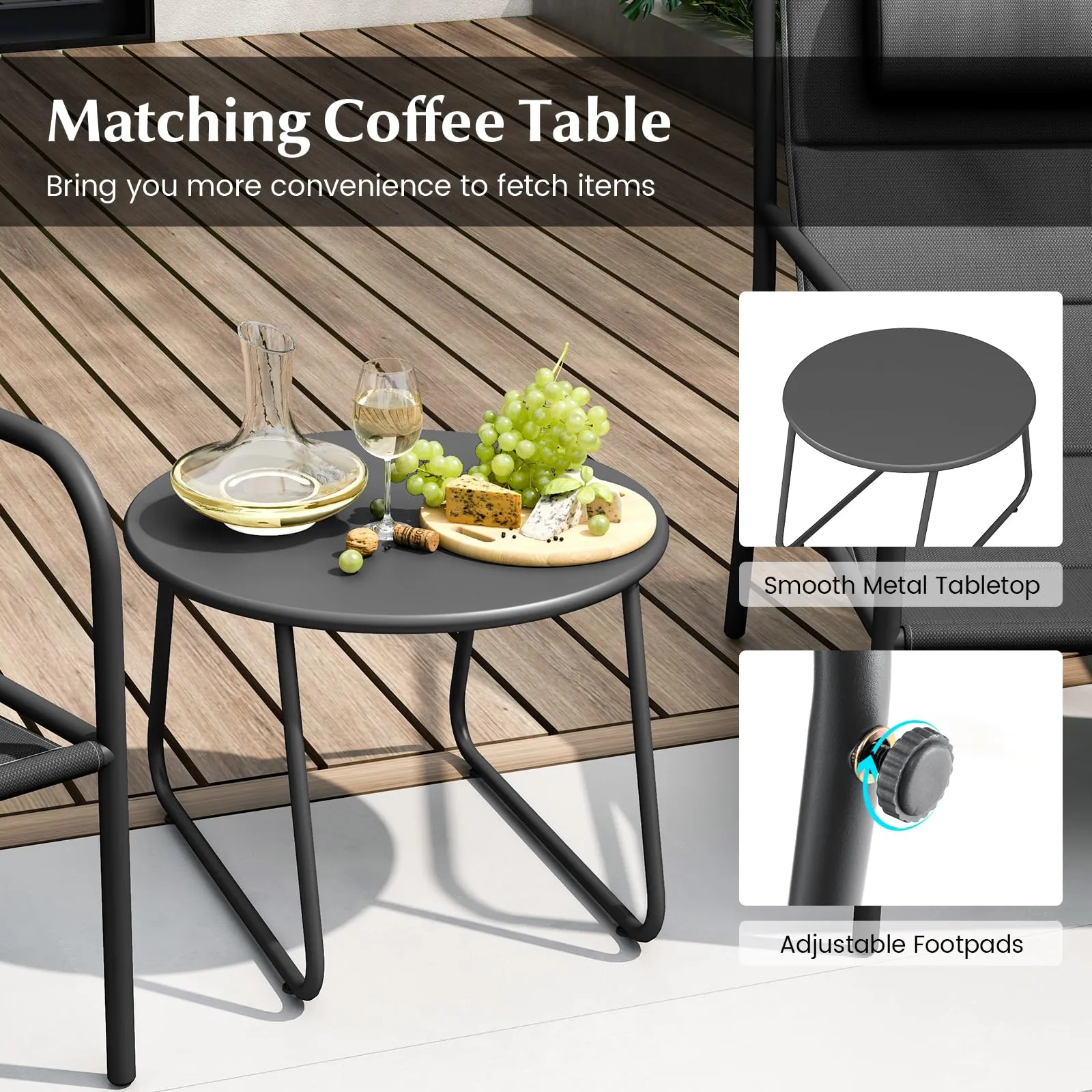 Tangkukla 3 Piece Outdoor Bistro Set, Patio Metal Chair & Coffee Table Set
