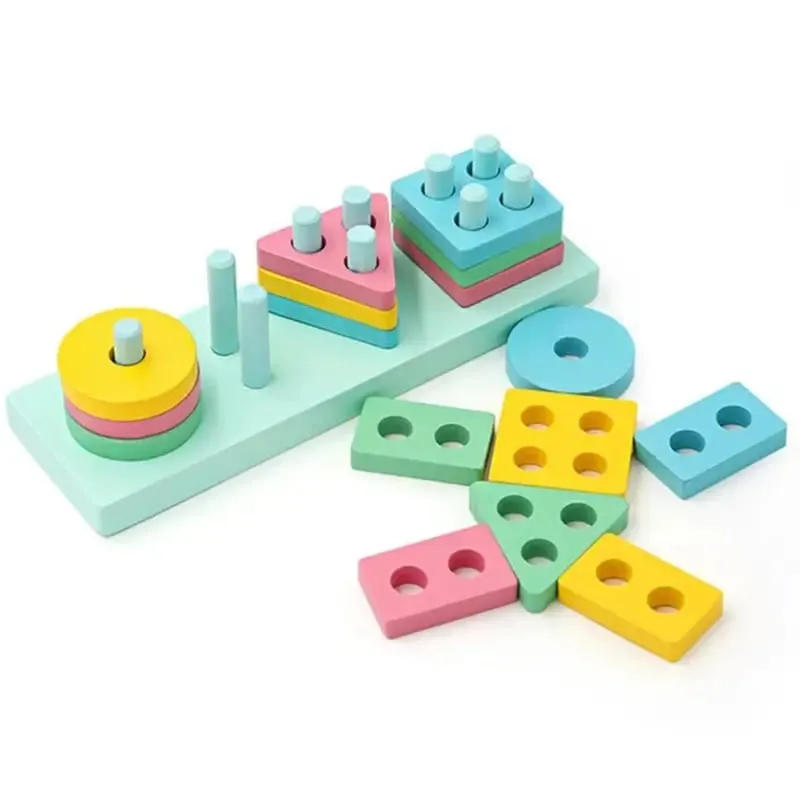Wooden 4 Column Geometric Shapes Pastel Colors Blocks